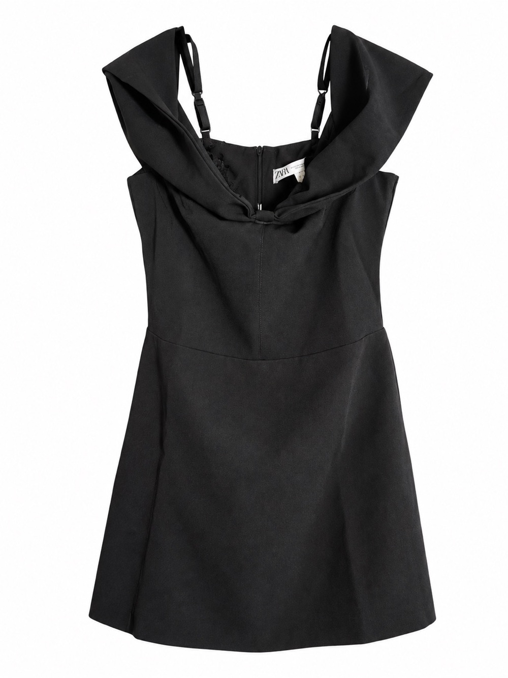 Zara Black Folded-Detail Mini Dress with Adjustable Straps